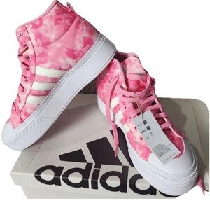 Adidas Women's Pink and White High-Top Sneakers size 9.5